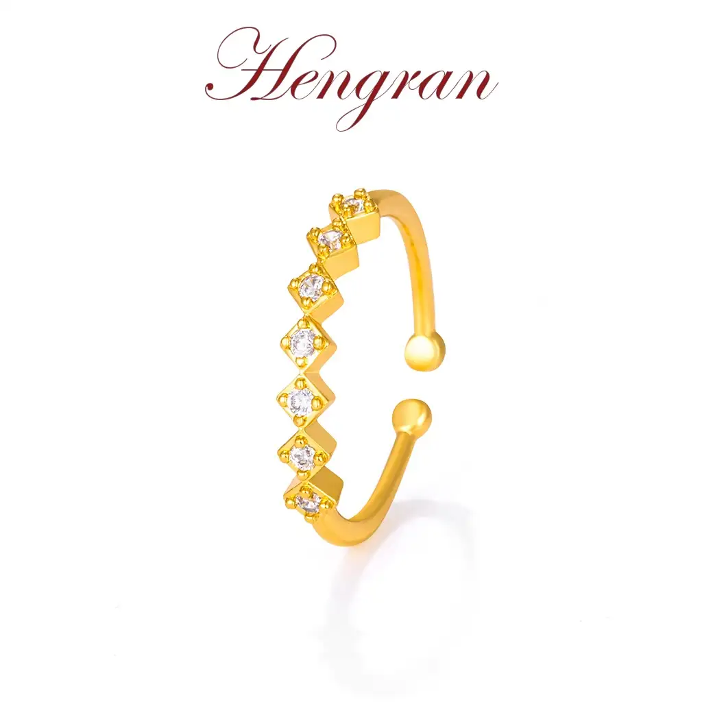 Hengran 18k Gold Ring For Women Cincin Emas Korea Perempuan Fashion Seven Diamond Engagement Accessories With Box 1ZR